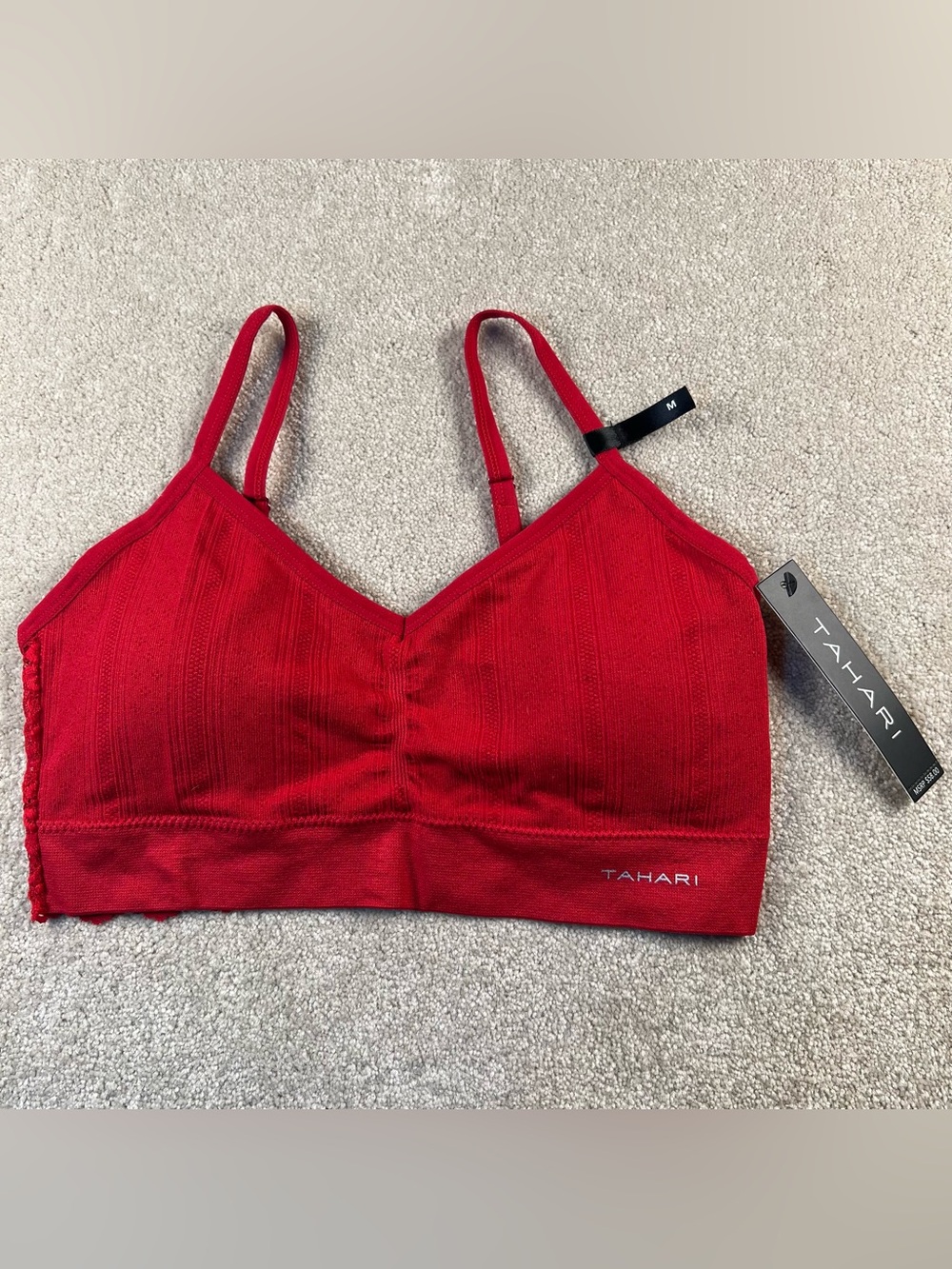 Tahari Bra Red NWT Lace Back Pullover Ribbed Bralette Stretch Adjustable Medium